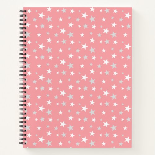 Light Silver Gray and White Stars on Light Pink No Notebook