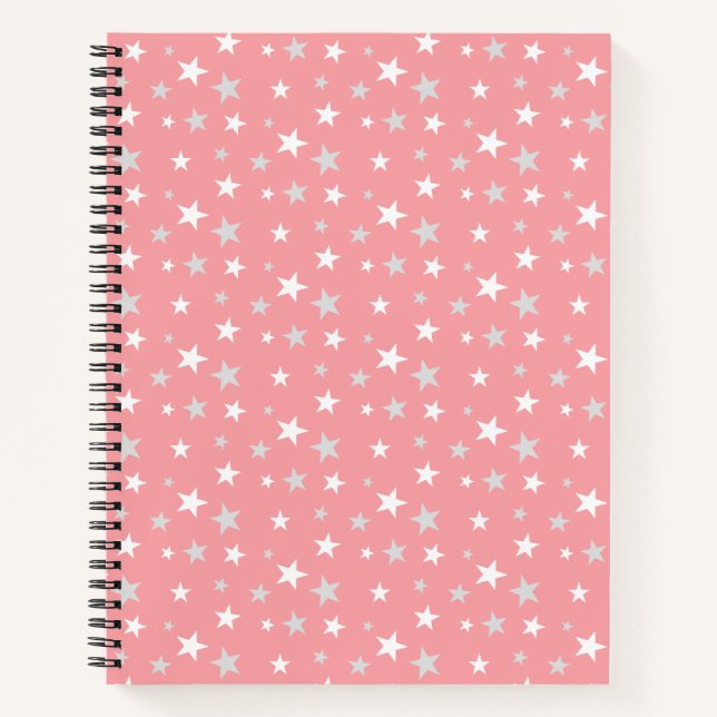 Light Silver Gray and White Stars on Light Pink No Notebook (Front)