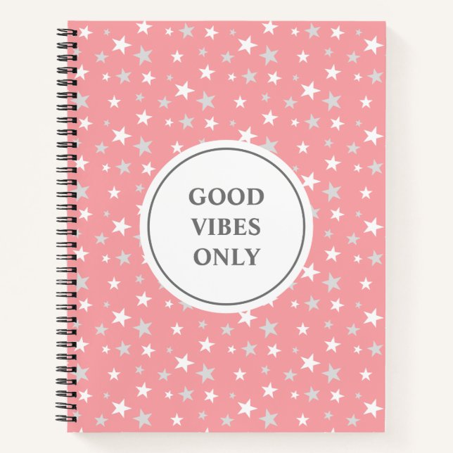 Light Silver Gray and White Stars on Light Pink Notebook (Front)