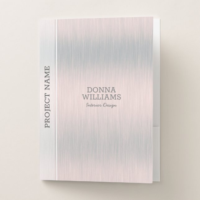 Light Silver-gray Faux Brushed Aluminum Pocket Folder (Front)