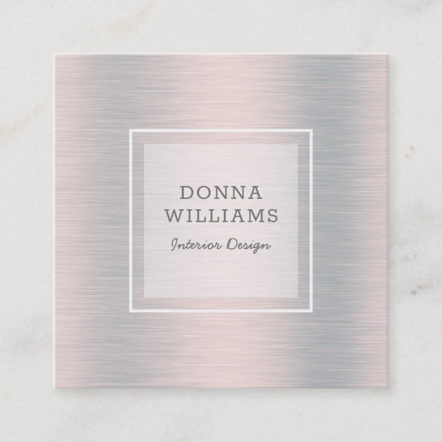 Light silver-gray metallic background square business card (Front)