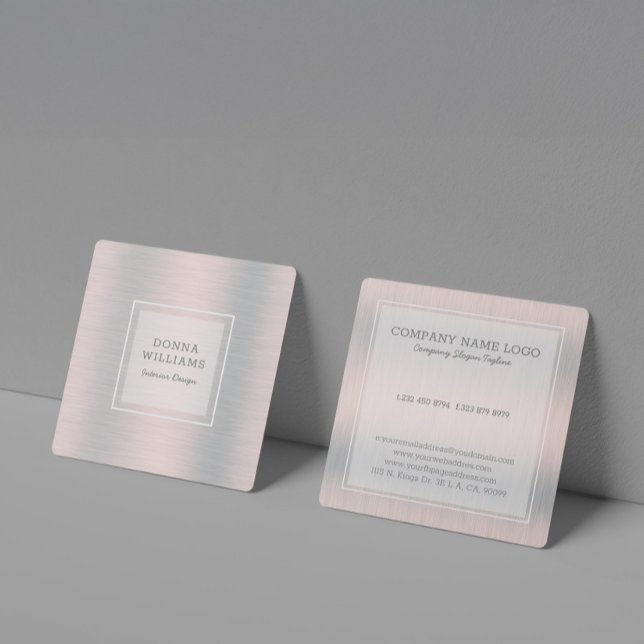 Light silver-gray metallic background square business card (Creator Uploaded)