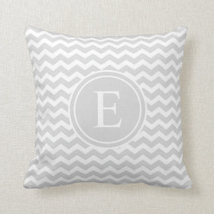 Light Silver Personalized Chevron Monogram Throw Pillow