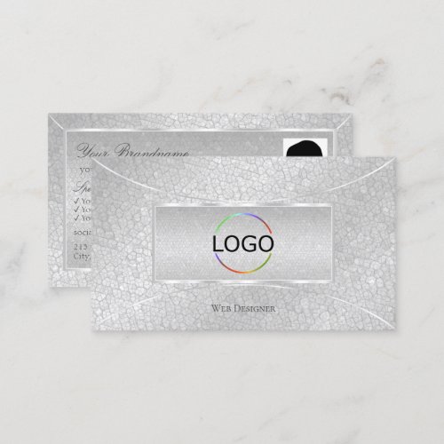 Light Silver Snake Pattern with Logo and Photo Business Card