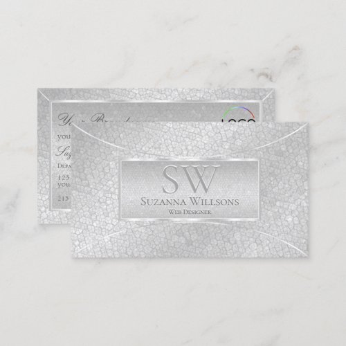 Light Silver Snake Pattern with Monogram and Logo Business Card