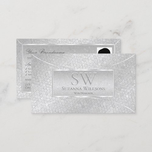 Light Silver Snake Pattern with Monogram and Photo Business Card