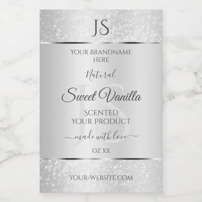 Light Silver Soft Glitter Product Labels Monogram (Single Label)
