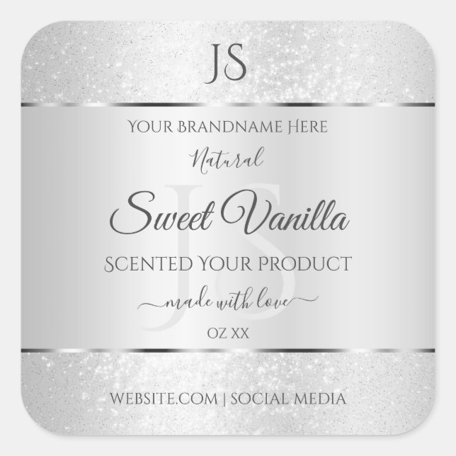 Light Silver Soft Glitter Product Labels Monogram (Front)