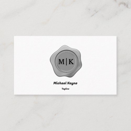 Light Silver Wax Seal on Black  White Business Card
