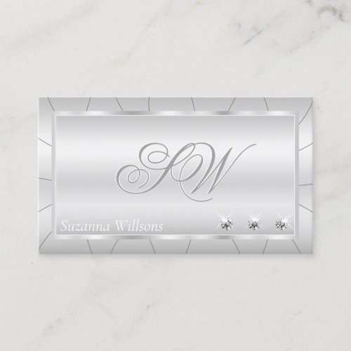 Light Silver with Diamonds and Monogram Luxurious Business Card