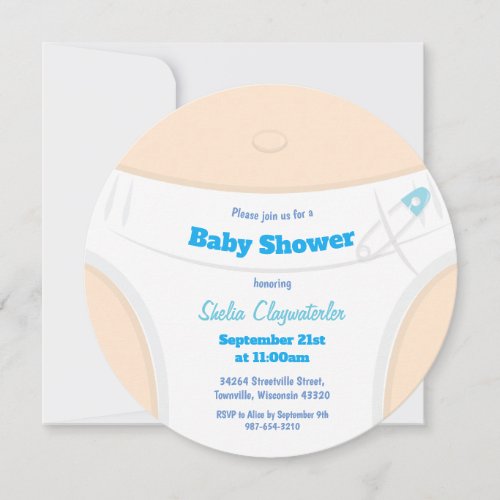 Light Skin  Diaper Blue Baby Shower Invitation