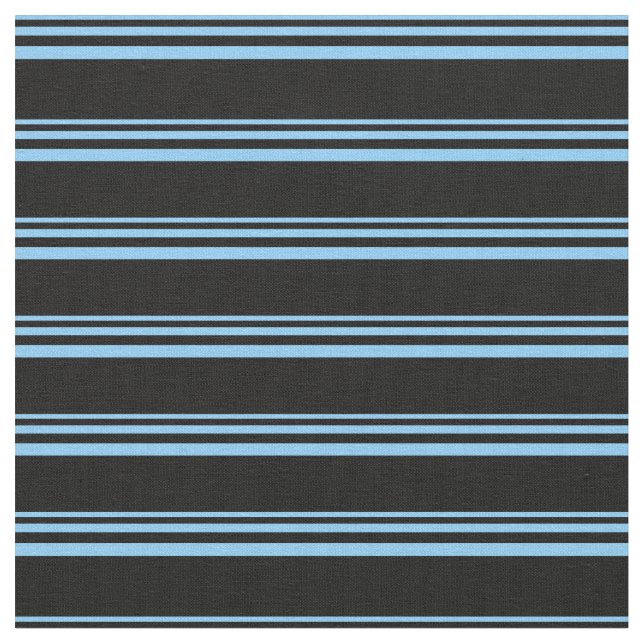 Light Sky Blue and Black Lined Pattern Fabric (Close Up)