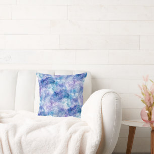 Light Sky Blue and Lavender Watercolor Marble Throw Pillow