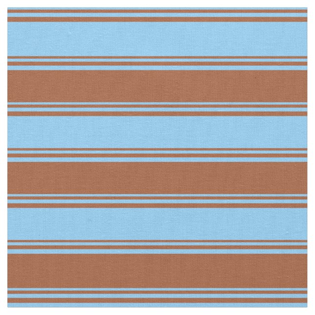 Light Sky Blue and Sienna Striped/Lined Pattern Fabric (Close Up)