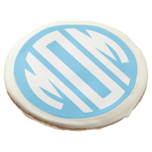 Light Sky Blue and White Circle Monogram MOM Sugar Cookie