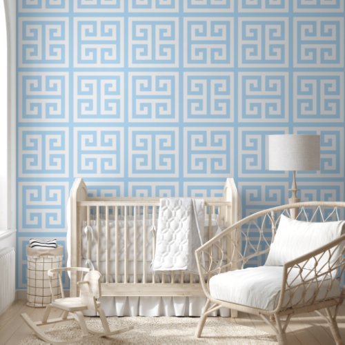 Light Sky Blue and White Greek Key Large Wallpaper