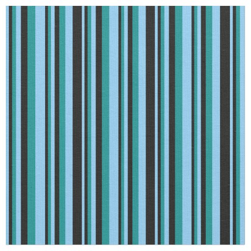 Light Sky Blue, Black & Dark Cyan Pattern Fabric