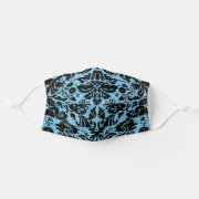 Gothic Goth lace Light Sky Blue and Black Damask Face Mask