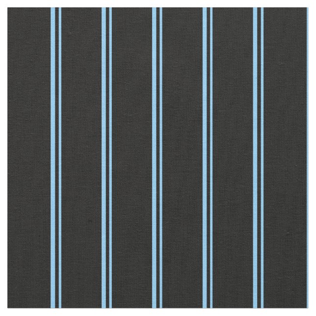 Light Sky Blue & Black Lines Pattern Fabric (Close Up)