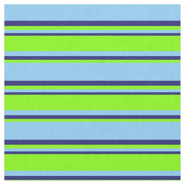 Light Sky Blue, Chartreuse & Midnight Blue Lines Fabric (Close Up)