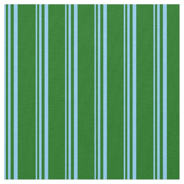 Light Sky Blue & Dark Green Lines/Stripes Pattern Fabric (Close Up)