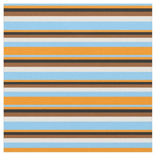 Light Sky Blue, Dark Orange, Black, Brown & White Fabric