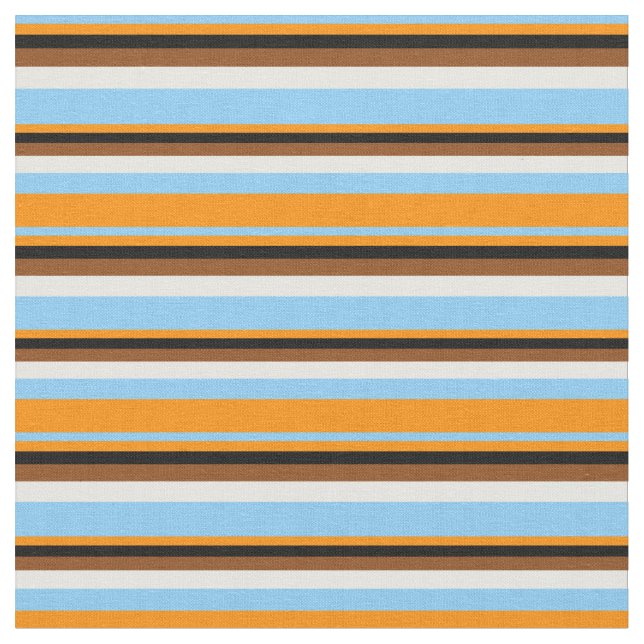Light Sky Blue, Dark Orange, Black, Brown & White Fabric (Close Up)