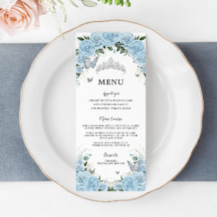 Light Sky Blue Floral Butterflies Quinceañera Menu
