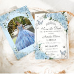 Light Sky Blue Floral Sweet 16 Quinceañera Photo Save The Date<br><div class="desc">(c) The Happy Cat Studio</div>