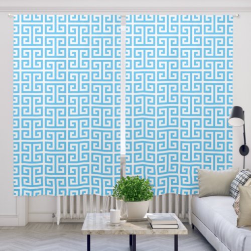 Light Sky Blue Greek Key Pattern Blackout Curtains