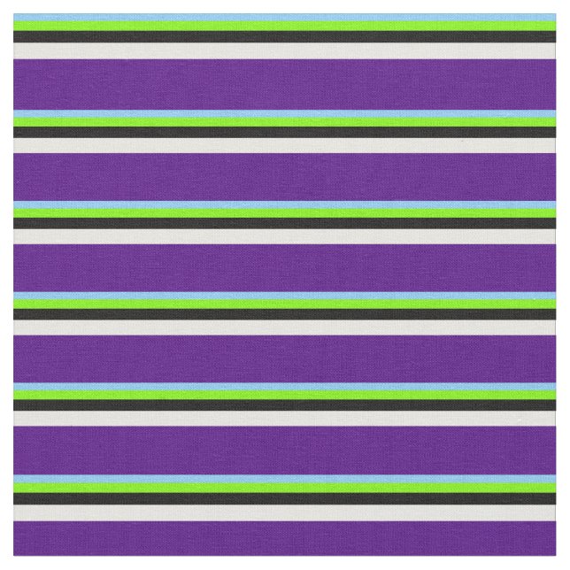 Light Sky Blue, Green, Black, White, and Indigo Fabric (Close Up)