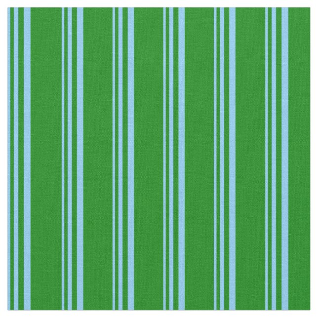 Light Sky Blue & Green Lines Pattern Fabric (Close Up)