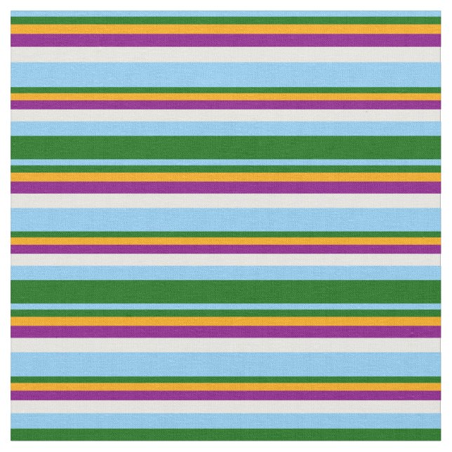 Light Sky Blue, Green, Orange, Purple & Mint Cream Fabric (Close Up)