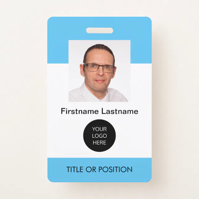 Light Sky Blue ID Photo Name Badge | Zazzle