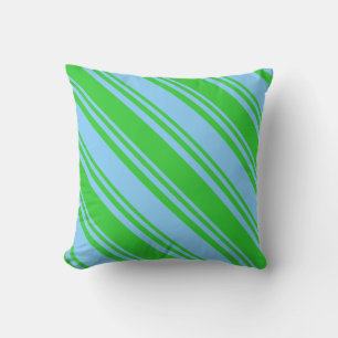 Light Sky Blue & Lime Green Colored Stripes Pillow