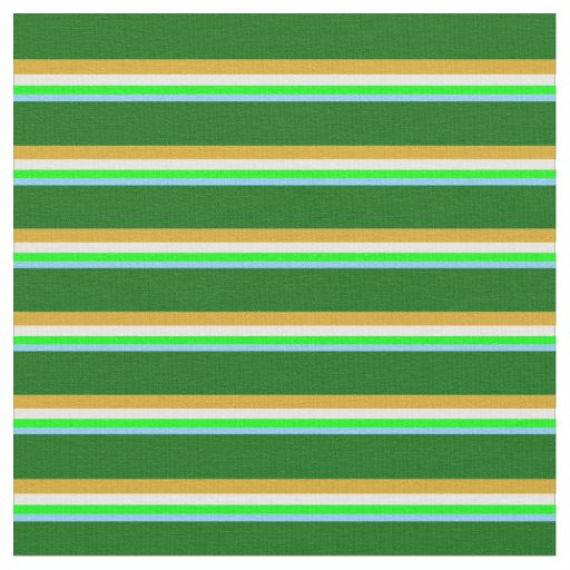 Light Sky Blue, Lime, White, Goldenrod, Dark Green Fabric