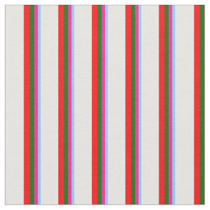 Light Sky Blue, Pink, Dark Green, Red & Mint Cream Fabric