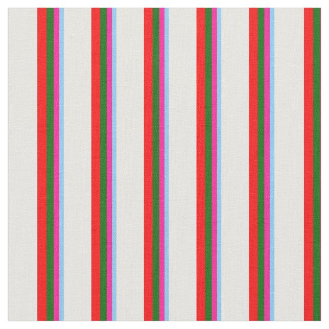 Light Sky Blue, Pink, Dark Green, Red & Mint Cream Fabric (Close Up)