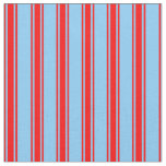 [ Thumbnail: Light Sky Blue & Red Lined Pattern Fabric ]