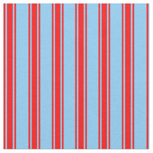 Light Sky Blue & Red Lined Pattern Fabric