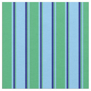 Light Sky Blue, Sea Green & Blue Lines Pattern Fabric