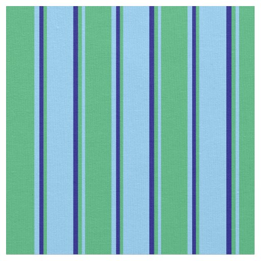 Light Sky Blue, Sea Green & Blue Lines Pattern Fabric