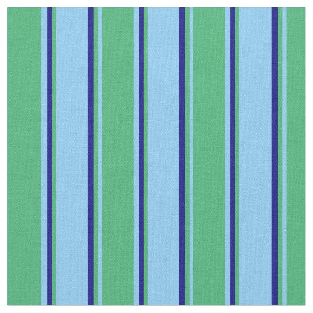 Light Sky Blue, Sea Green & Blue Lines Pattern Fabric (Close Up)