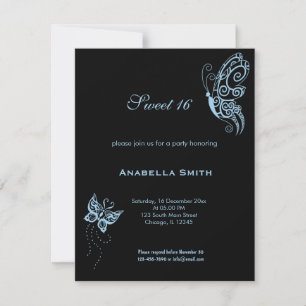 Light Sky Blue Sweet 16 Butterflies Invitation