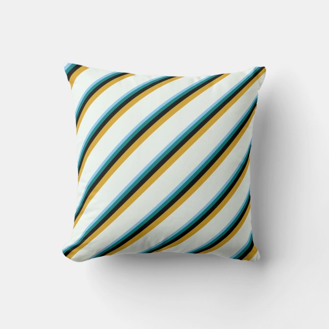 Light Sky Blue, Teal, Black, Goldenrod, Mint Cream Throw Pillow (Front)