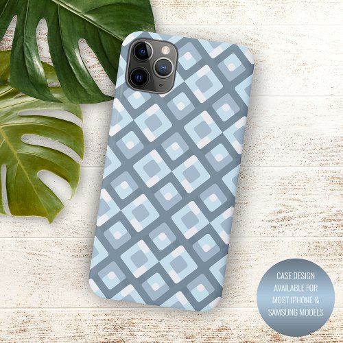 Light Slate Blue Gray Midcentury Squares Pattern iPhone 15 Plus Case