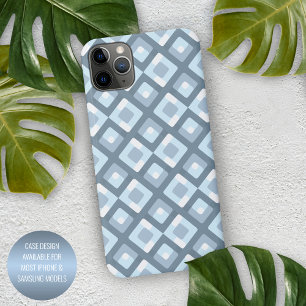 Light Slate Blue Gray Midcentury Squares Pattern iPhone 15 Plus Case