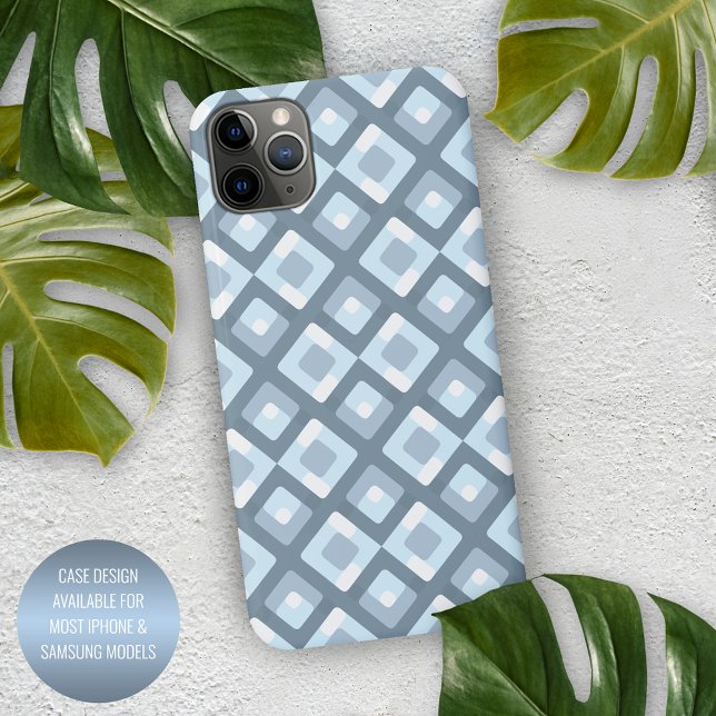 Light Slate Blue Gray Midcentury Squares Pattern iPhone Case (Creator Uploaded)