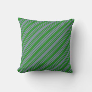 Light Slate Gray and Forest Green Lines Pillow