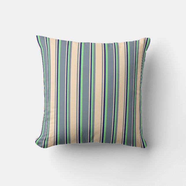 Light Slate Gray, Bisque, Midnight Blue & Green Throw Pillow (Front)